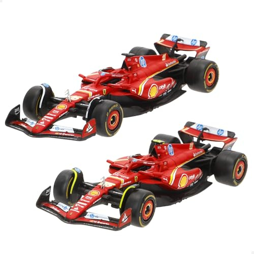 Burago Ferrari SF-24 Leclerc und Sainz, Maßstab 1:43, offizielle Nachbildungen F1 Saison 2024, Die-Cast-Körper, originalgetreues Design, optimal für Sammler und Fans (78510)