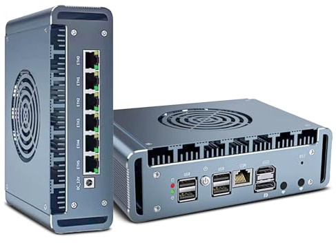 HAICOTECH Firewall Mini PC N100, 6x2.5 GbE i226-V LAN, Industrial Barebone PC, AES-NI, 4 USB Ports, RJ45 Port, Dual 4K HDMI | DP Micro-Router Appliance, 4xUSB2.0, COM RJ45