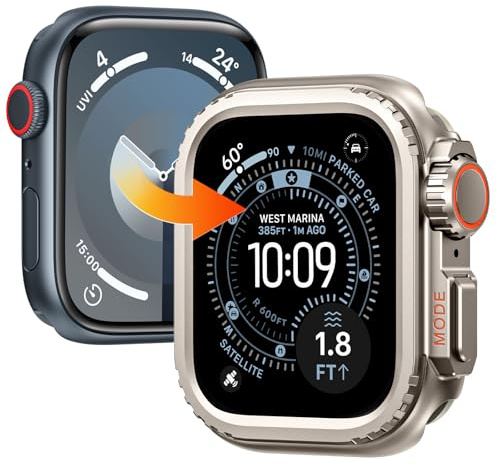 Kamita Metal Case Compatible with Apple Watch Series 9/8/7 45mm with Back Cover, Shockproof Rugged Armor Protective Bumper Cover without Screen Protector for iWatch 9/iWatch 8/iWatch 7 45 (Titanium)