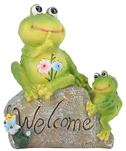 Tissting, Resin Tierfigur auf Stein, Dekofigur für Garten, Terrasse und Hof, Froschfigur aus wetterfestem Kunstharz, Deko für Haus und Garten