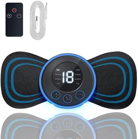 Tragbares Elektrisches Nackenmassagegerät, 8 Modi und 19 Intensitäten USB Mini Zervikal Massagegerät mit Digitalanzeige und Fernbedienung, für Arme/Schulter/Nacken/Rücken/Bauch