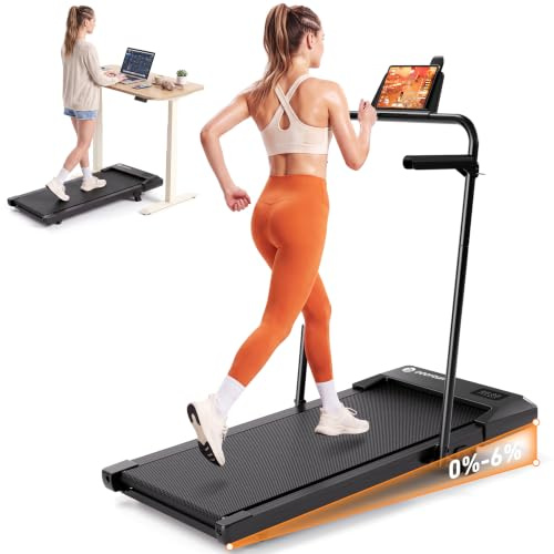 DeerRun Walking Pad mit Steigung,Laufband für Zuhause mit Griff, 2,5 PS, 6 KM/H, max. 136 KG, Walking Machine mit App LED-Anzeige Doppeloperation