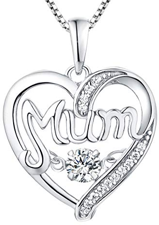 YL Mama Kette 925 Sterling Silber mit April Geburtsstein Weiß Zirkonia Herzschlag Herz Liebe Anhänger für Damen Mutter, 45-48 cm