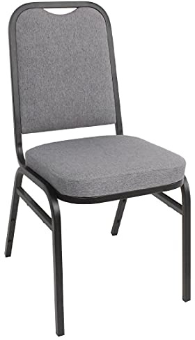 Bolero Square Back Stacking Banquet Chairs, Black & Grey (Pack of 4) | Anti-scratch leg buffers protect floors, with an integrated handhold for easy placement. EN 15373:TL3 safety rated.