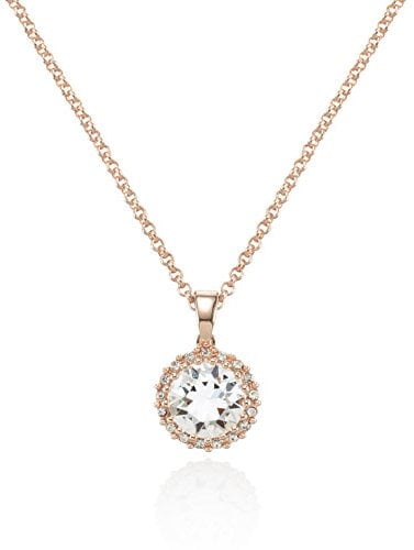 namana Collana Donna con Raggiera Cristalli, Collana Placcata 18 Carati in Oro Rosa con Ciondolo a Goccia in Cristallo