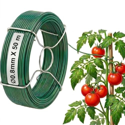 Amagabeli Filo di Ferro Plastificato Ø0.8mm x 50m Cavo Metallico Rivestito di Plastica Rotolo di Filo di Ferro Ricoperto di PVC per Giardino