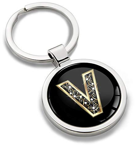 Skino Biomar Labs® Porte-clé Lettres A-Z Initiales Personnalisable de L'alphabet Alphabet Accessoires Homme Femme Cadeau Lettre V Or KK 74