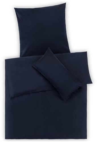 Blumtal Mako Satin Bettwäsche 135 x 200 & 40x80 cm Kissenbezug Dunkelblau - Oeko Tex Zertifizierte Satin Bettwäsche aus 100% Baumwolle - Edle Glanzoptik Bettwäsche 135x200 Satin mit Reißverschluss