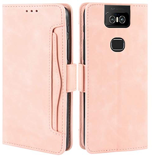 HualuBro Coque pour ASUS Zenfone 6 ZS630KL, Housse à Rabat en Premium PU Cuir Flip Cover Case Antichoc Portefeuille Etui pour ASUS Zenfone 6 6Z ZS630KL 2019 Coque, Pink