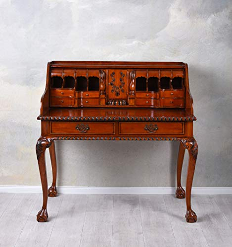 Chippendale Sekretär „Château de Salvert“ – Massivholz-Mahagoni Schreibsekretär mit Rollklappe, Schnitzereien, Schubladen & Geheimfächern, H107×B106×T60 cm mar172 Palazzo Exklusiv