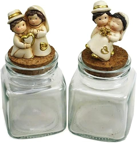 DLM-32115 (Kit 12 Pezzi) Barattolo Quadrato in Vetro con Coppia Sposi Sposini Nozze Anniversario Matrimonio Portaconfetti Segnaposto bomboniera