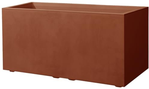 Deroma Millennium Pflanzgefäß | 58,4 x 25,4 x 25,4 cm rechteckig | leichter und langlebiger Kunststoff | Innen- oder Außentopf für Terrasse / Veranda | inklusive Wasserreserve und Ablaufstopfen | Topf