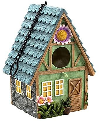 YQYAZL Vogelkasten aus Kunstharz handbemalt hängend bunt Vogelhaus Garten Landhäuser Vogelhaus Outdoor Terrasse Deko Nistkasten für kleine Vögel