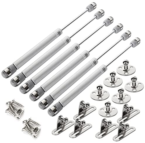 AHUNTTER 6PCS Gas Struts for Heavy Lid, Gas Strut Lift Support 200N Heavy Duty Shocks Soft Close Stay Hinge for Bed Kitchen Cabinet Cupboard Door Handle Toy Box Hinge with Screws – Silver
