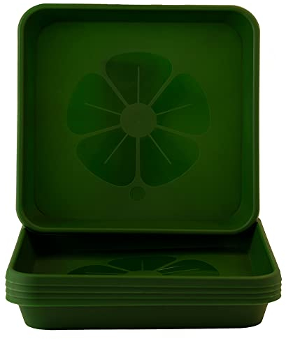 Home Garden Ornaments – Quadratische Blumentopf-Untersetzer, Set aus 5 eckigen Auffangschalen für Pflanzkübel, den Außen- und Innenbereich (Grün, 19 cm außen / 16,7 cm innen)