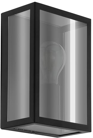 EGLO LED Wandleuchte außen Alamonte Smoke Außenlampe | 1-flammig mit Rauchglas, Außenleuchte Hauswand, Outdoor Wandlampe aus Stahl und Glas in Schwarz, E27 Fassung, IP44