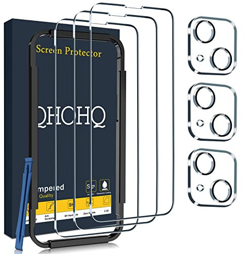 QHOHQ 3 Piezas Protector de Pantalla para iPhone 14 6.1/iPhone 13 6.1 con 3 Piezas Protector de Lente de Cámara, Cristal Templado, 9H Dureza