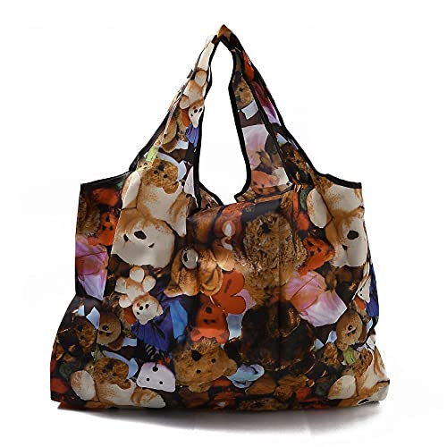 BEEFLYING 3 Stück Einkaufstaschen aus Nylon, umweltfreundlich, faltbar, wasserdicht, wiederverwendbar, Motiv: Bär, mit Tasche und Tragegriff (52,5 x 60 x 0,15 cm)