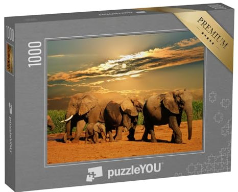 puzzleYOU: Puzzle 1000 Teile „Afrikanische Elefantenherde, Addo Elephant National Park, Südafrika“ – aus der Puzzle-Kollektion Safari, Elefanten, Tiere in Savanne & Wüste
