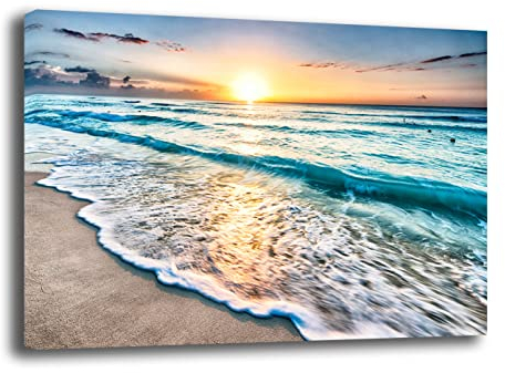 Quadri Moderni PAESAGGIO MARE Sole Alba Onde Spiaggia Quadro moderno da Parete XXL grande Stampa su tela Canvas Decorazione Murale muro Soggiorno Arredo Camera da letto Cucina (30x50 cm, 11)