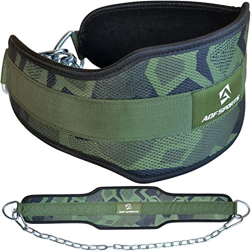 AQF Dip Gürtel Mit Stahlkette, Neopren Fitness Gewichthebergürtel, Gewichtsgürtel, Bodybuilding Dip Belt, Dipgürtel Kraftraining Gürtel Dips Herren Damen (Grünes Camo)