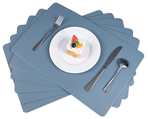 Vinjiasin Platzdeckchen-Set, 6 Stück, blau, Leder, für Innen- und Außenbereich, Küche, Esstisch, Matten, wasserdicht, hitzebeständig, wendbar, abwischbar, waschbar, leicht zu reinigen, stabil