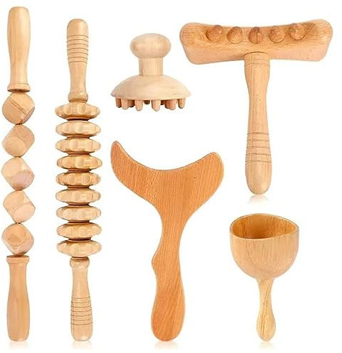 Bipily 6 in 1 Maderotherapie Set, Lymphdrainage Gerät, Anti Cellulite Massagegerät, Massageroller Holz, Anticellulite Geräte Massage, Cellulite Roller Maderotherapie Holz Lipödem Massagegerät