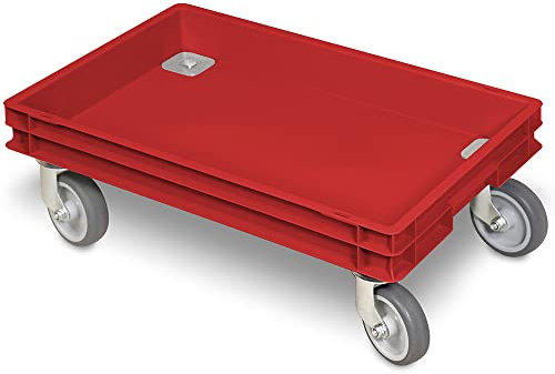 BRB Rollkasten für 600x400mm Eurobehälter, graue Gummiräder, TRG 100 kg, rot