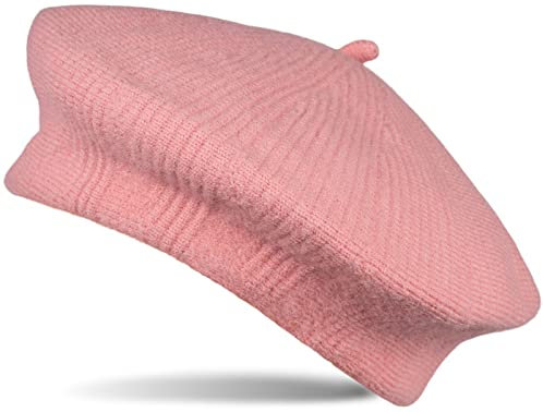 styleBREAKER Damen Feinstrick Baskenmütze mit dezentem Streifen Muster, Winter, Barett, Béret, Franzosen Mütze 04024200, Farbe:Rose