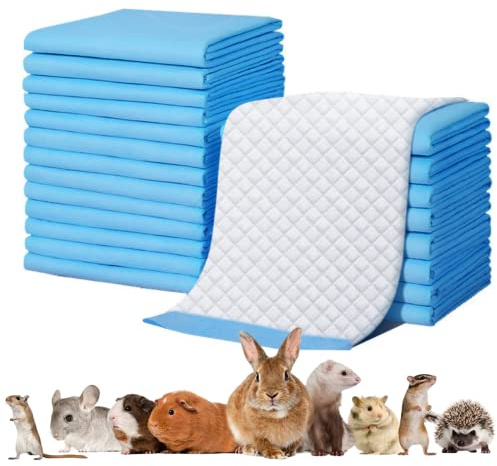 Rabbit Pee Pads - Disposable Absorbent Leak-Proof Diaper, Small Animal Toilet Potty Training Pad Cage Liner for Bunny Guinea Pig Ferret Hedgehog Hamster Chinchilla Puppy (13''x18''- 100 Counts, Blue)