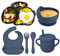 Domueay Vajilla Bebe Silicona con Ventosa Plato Cuenco Cuchara Tenedor Tazas Babero Set sin BPA,6 Piezas Antideslizante Compartimentos Aprendizaje Kit Vajilla para Infantil Niños,Azul Conejo