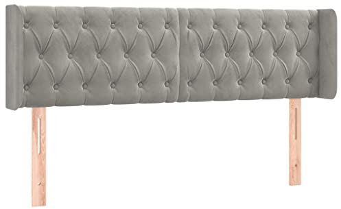 vidaXL Kopfteil mit Ohren Polsterkopfteil Betthaupt Bettkopfteil für Bett Bettgestell Bettzubehör Schlafzimmer Hellgrau 163x16x78/88cm Samt