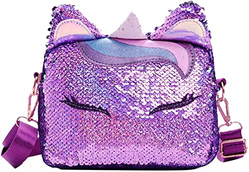 TENDYCOCO Einhorn Umhängetasche Kinder Geldbörse Einhörner Für Mädchen (Lila, 19 x 7 x 15 cm)