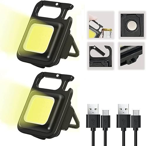 CKLHCFF 2 Stücke Mini Taschenlampe Tragbares LED Arbeitslicht mit Schlüsselanhänger Wasserdichte Taschenlampe 800Lumen Wiederaufladbare Inspektionsleuchten mit Magnetfuß Stativ für Camping (Laterne2)