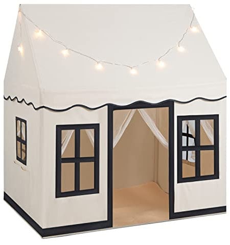 Maxmass Kids Play Tent, Large Children Playhouse with Star Lights and Non-slip Mat, Indoor & Outdoor Princess Castle Tent for Boys Girls (Beige + Black)