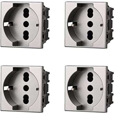 Lot de 4 prises Schuko connecteurs electriques compatibles avec Bticino Axolute (gris)