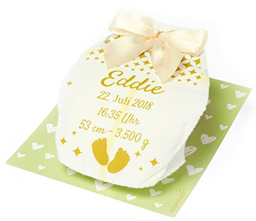 goldprintz I personalisierte Windel im Doppelpack I 2 Stück für 1 Preis I Geburtsdaten eures Babys I zur Geburt oder Taufe für Jungen I individuelles Geschenk und Erinnerung