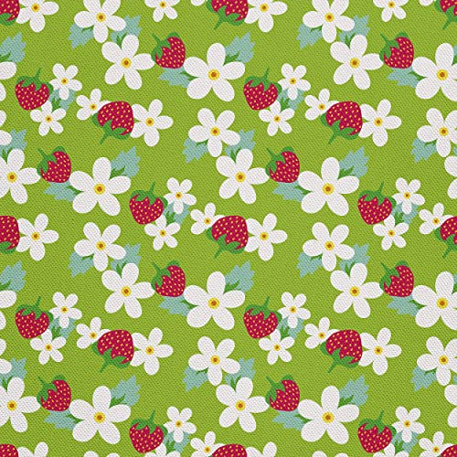 HEKO PANELS Stoff Oxford Meterware Canvas-Stoff Polyester Zum Nähen Nähstoffe Möbelstoffe Dekostoffe Handwerken Wasserabweisend Blickdicht Erdbeeren Blumen 1 Meter 155 x 100 cm, (DX471)