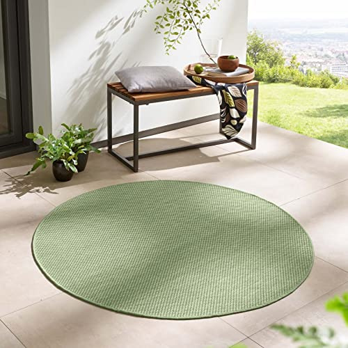 Taracarpet In- & Outdoor Teppich Wetterfest Wohnzimmer Balkon Küchenteppich Flachgewebe sisaloptik meliert Einfarbig Uni grün 160x160 cm rund