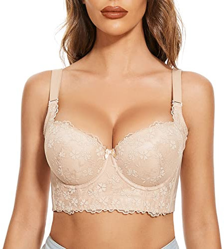 FallSweet Sujetador Push up con Aros Talla Grande Mujer Sujetadores Encaje (Beige, 120E)