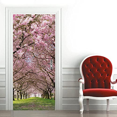 Türfolie Türtapete Türposter Selbstklebend 3D Fototapete Klebefolie Tür Mit Motiv Türaufkleber Kinderzimmer Rosa Kirschbaum 95 X 215 Cm
