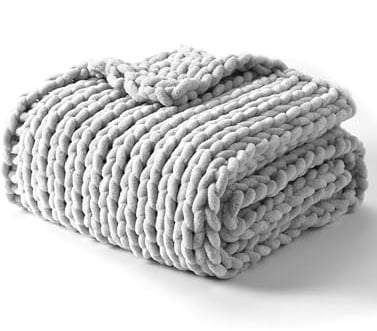 YNM Chunky Throw Blanket, Hand Knitted with Chenille Yarn, Skin Friendly, Ventilated and Breathable, Machine Washable, Home Décor Piece for Couch, Sofa and Bed (Glacier Grey, 30x40 Inch)