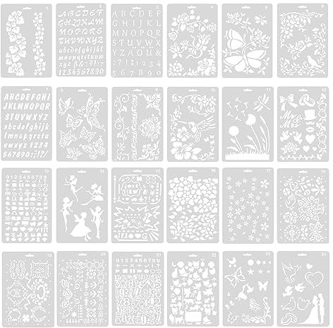 HLIWS 24 Pièces Modèles de peinture réutilisables,Modèles de dessin de puzzle,DIY Scrapbooking,pochoirs pour peinture sur bois,mur,roche,signalisation