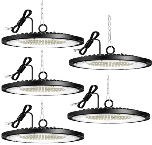 5 Pack 200W UFO LED High Bay Light, Hallenstrahler 26000LM, 6000K Kaltweiß UFO LED Werkstattlampe, IP65 Wasserdichte Industrielampe High Bay Licht für Turnhalle Fabriken,Garage,Lagerhaus Beleuchtung