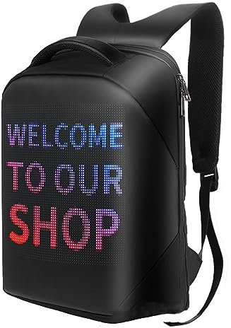 Mochila con Pantalla LED, Mochila LED BT APP Programable Impermeable Alimentado por USB Pantalla LED Colorida Mochila para Portátil 64x64 Pantalla DIY Mochila de Viaje