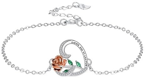 Micory Bracciale Donna Argento Sterling 925 Bracciale Forma di con Fiore Rosa Cuore con Confezione Regalo-Regali di San Valentino, regali di compleanno per la moglie dell'amantea