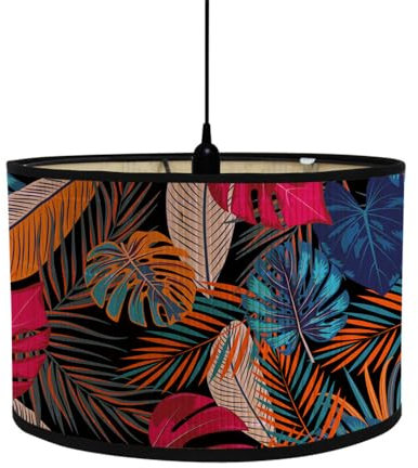 Morbuy Abat-Jour en Bambou, Motif Plante Floral Tropical, Diamètre 30cm Abat-Jour Tambour Rechange pour Lampe de Chevet, Lampe de Table, Lampadaire, Lampe de Plafond, Décorer (Feuilles Rouges)