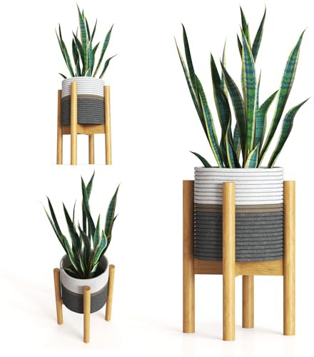 AMARA DECO - Planteuse Textile + Support Plantes Interieur en Bambou Noir. Support pour plantes artificielles interieur et Plantes Artificielles d'Extérieur pour decoration maison (Couleur Naturelle)