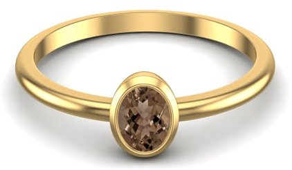 0,25 ctw ovaler Rauchquarz-Edelstein 925 Sterling Silber Solitär Damen Versprechen Lünette-Set-Ring Gold Vermeil, 56