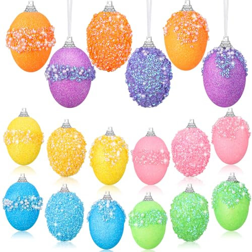 Lineshading Ostereier zum Aufhängen, Glitzer-Eier, für Baum, mehrfarbig, Perlen, Pailletten, Schaumstoff, Hängeornament, für Ostern, Zuhause, Baum, DIY, Handwerk, Party, Urlaub, Dekoration (helle
